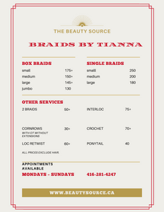 BRAIDING PRICE LIST