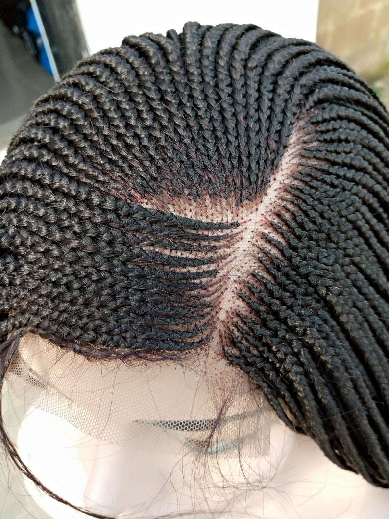 JOANNE- HAND BRAIDED BLACK CORNROWED FRONT WIG