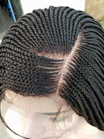 JOANNE- HAND BRAIDED BLACK CORNROWED FRONT WIG